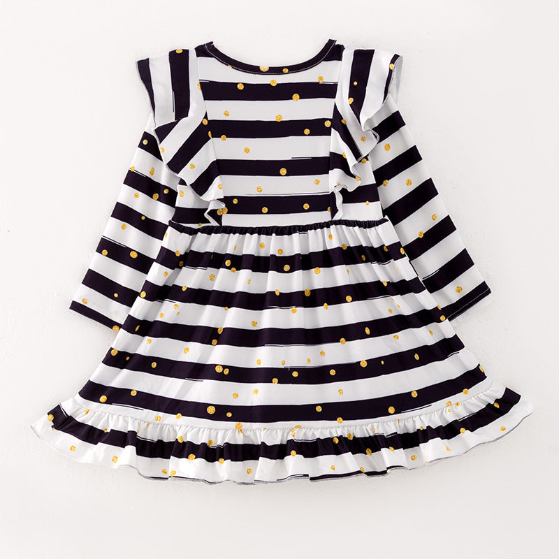 （In Stock L33-4-1）Girls Black and White Stripe Dress