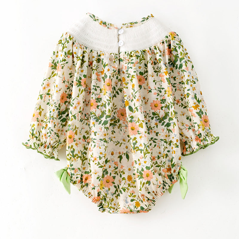 （Restock）Toddler Girls Fall&Winter GOD IS GOOD Embroidery Smocked Romper