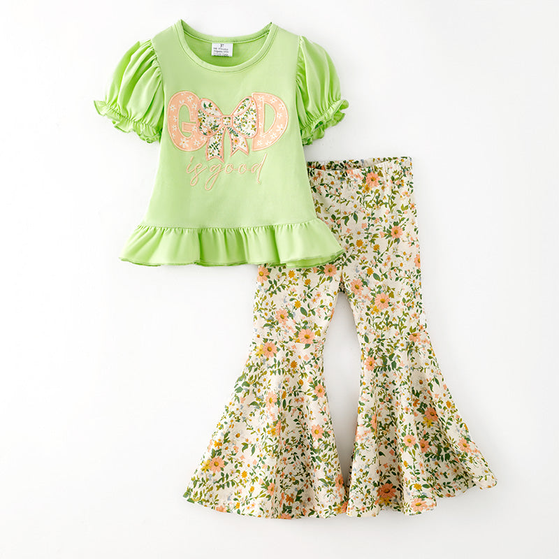 （In Stock）Girls Fall&Winter GOD IS GOOD Applique Outfit Set