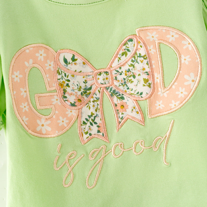 （In Stock）Girls Fall&Winter GOD IS GOOD Applique Outfit Set