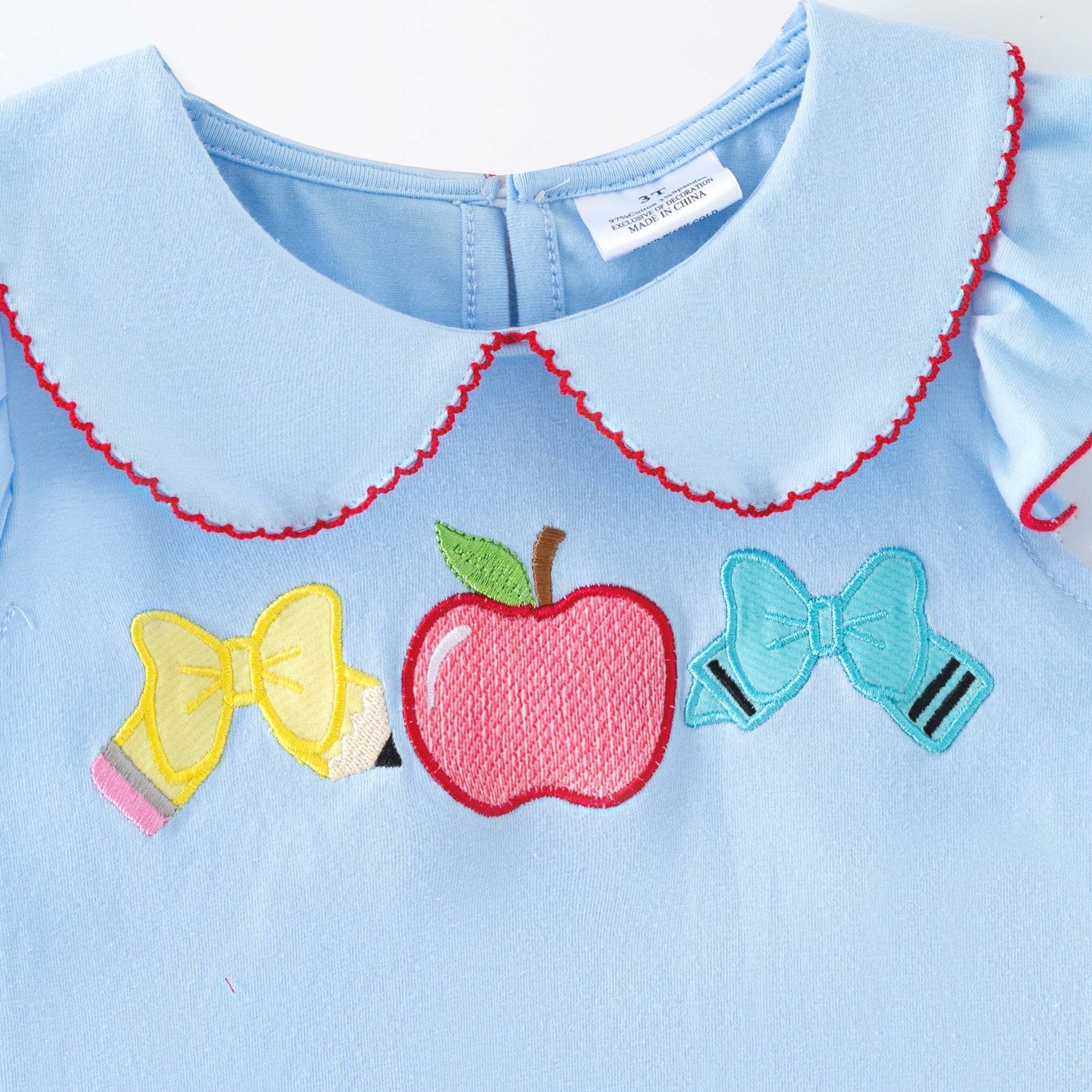 （In Stock）Girls Back To School Apple Applique Shorts Set