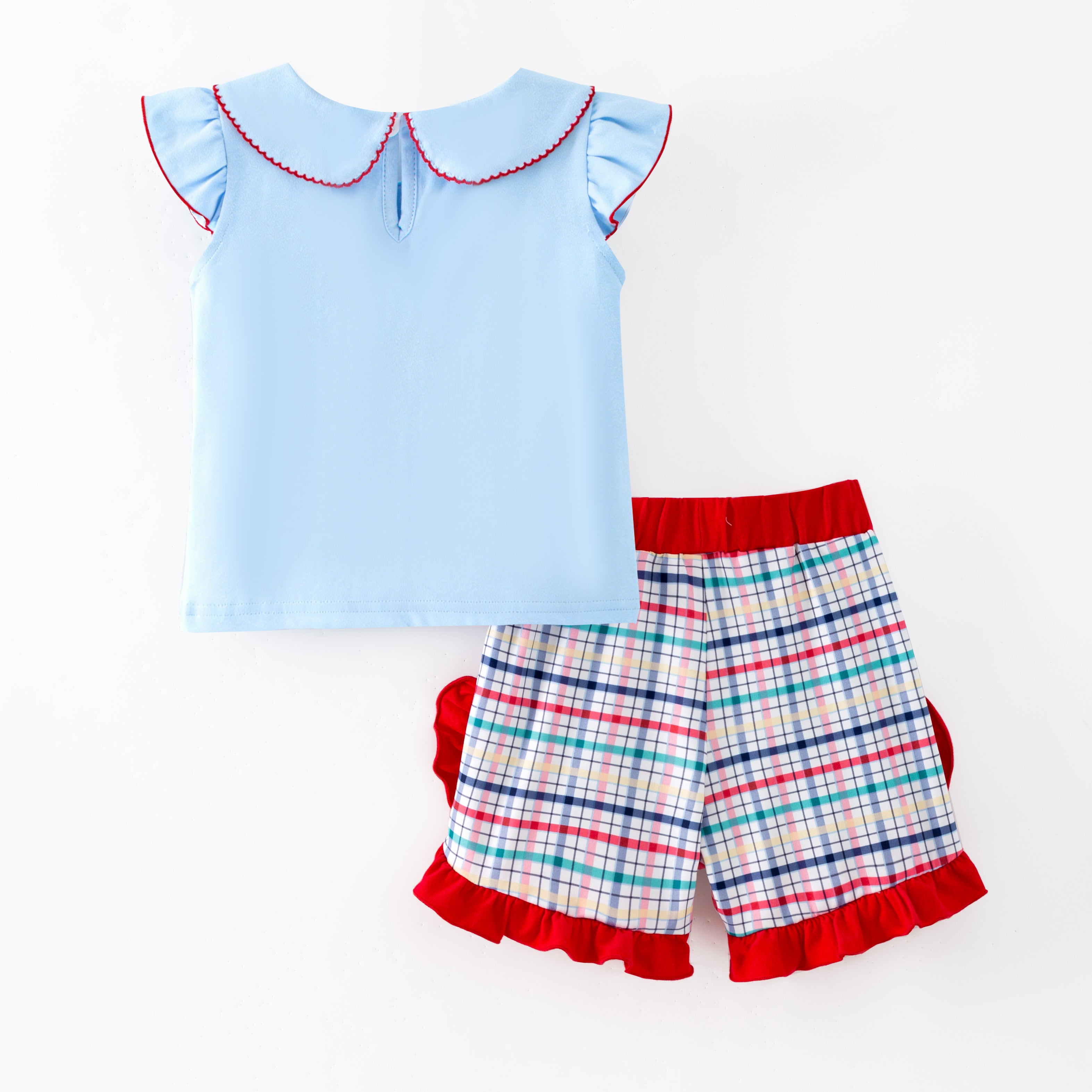（In Stock）Girls Back To School Apple Applique Shorts Set