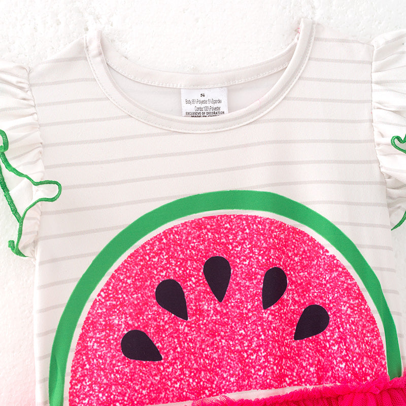 （In Stock）Girls Spring and Summer Watermelon Print Tulle Dress