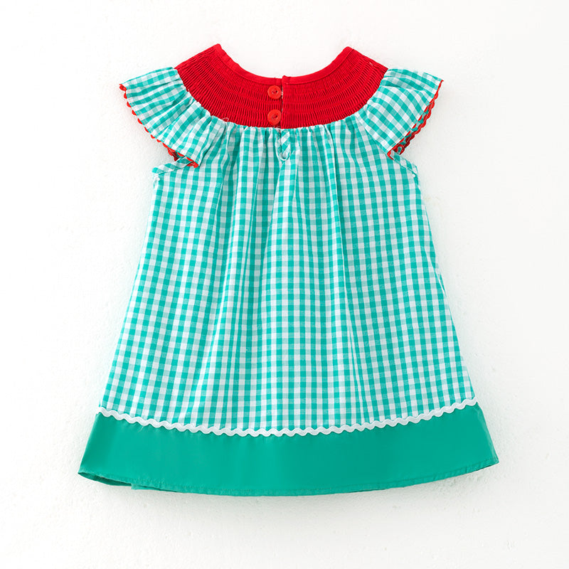 （In Stock）Girls Spring and Summer Watermelon Embroidery Smocked Dress