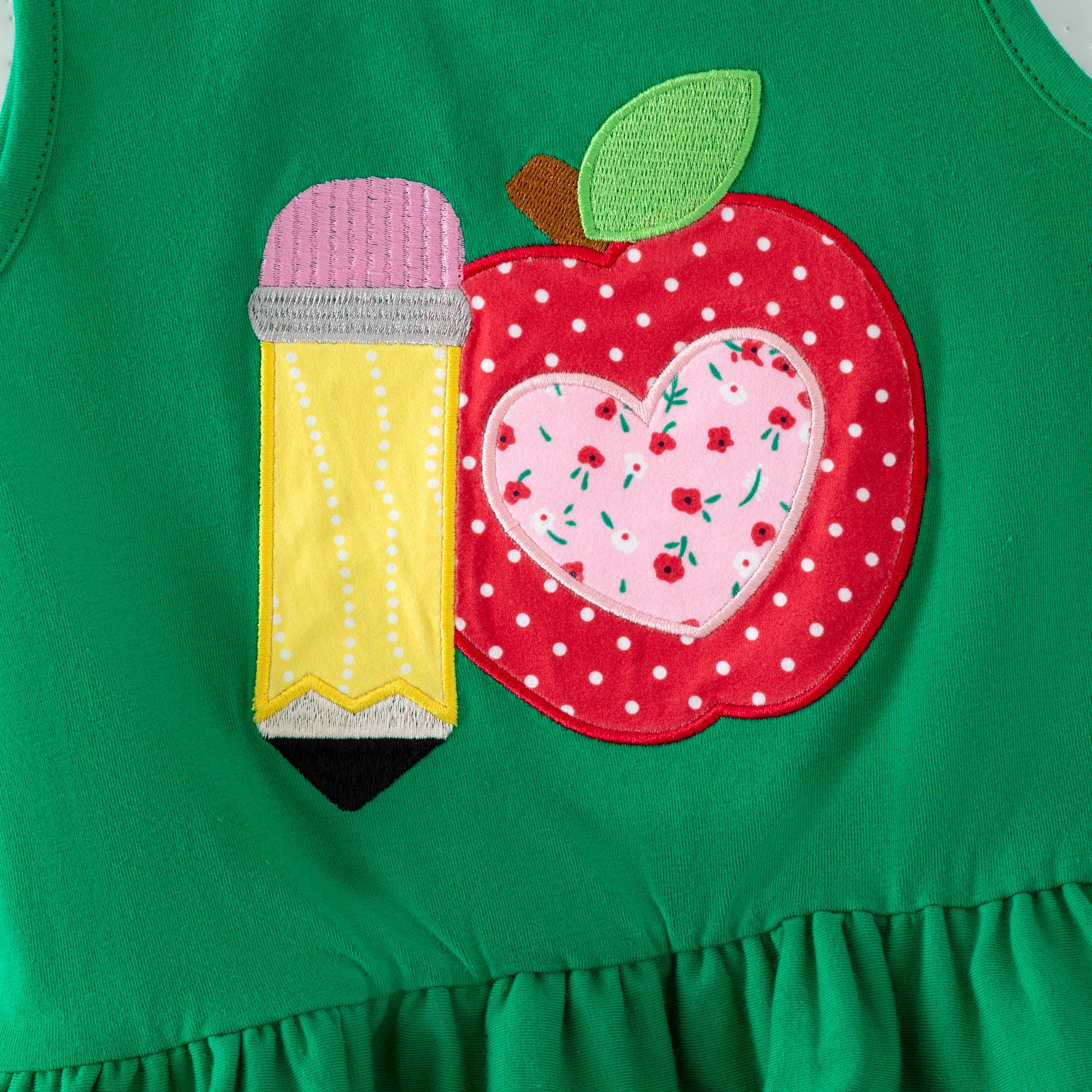 （In Stock）Girls Back To School Apple&Pencil Applique Shorts Set