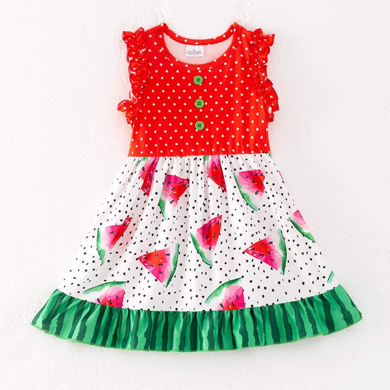 （In Stock）One Pack(10 Pieces total) Sale Girls Spring and Summer Watermelon Print Dress