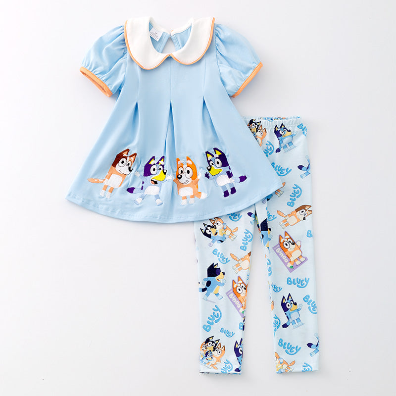 （In Stock G29-4-3）Girls Cartoon Embroidery Outfit Set
