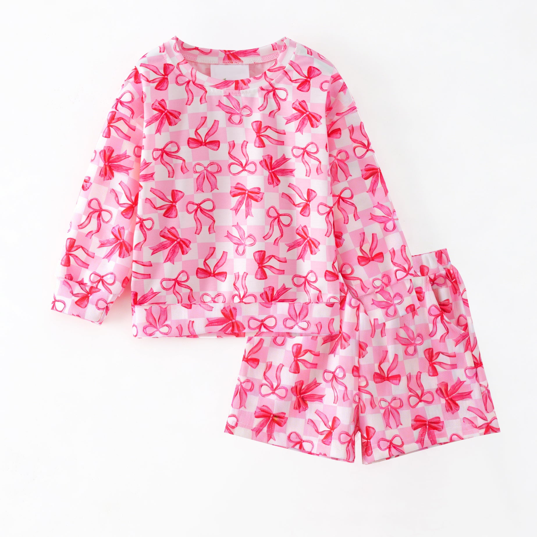 （Pre Order,Prepack Zone）Girls Spring&Summer Bow Print Shorts Set（Mix Size）