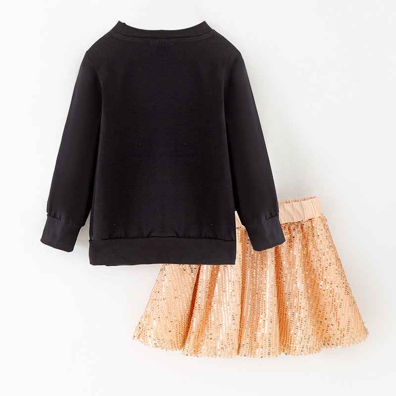 （In Stock）Girls Christmas Gingerbread Sequin Skirt Set