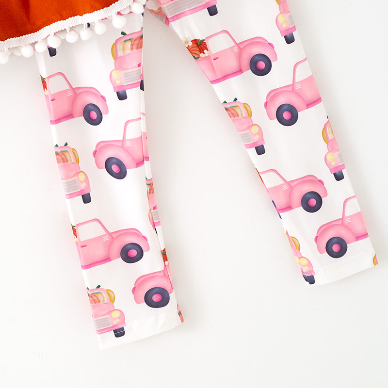 （In Stock）Girls Thanksgiving Pumpkin Print Outfit Set with Scarf