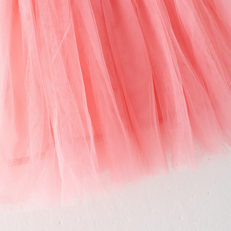 （In Stock）Girls Spring and Summer Rainbow Print Tulle Dress