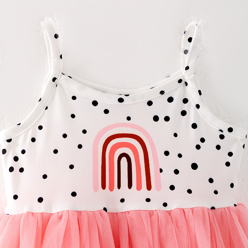 （In Stock）Girls Spring and Summer Rainbow Print Tulle Dress
