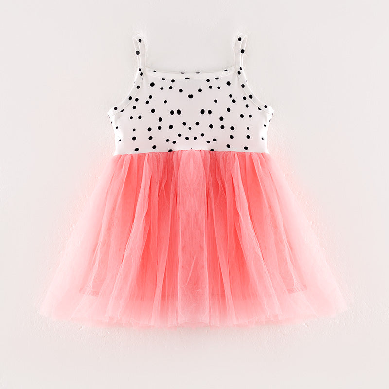 （In Stock）Girls Spring and Summer Rainbow Print Tulle Dress