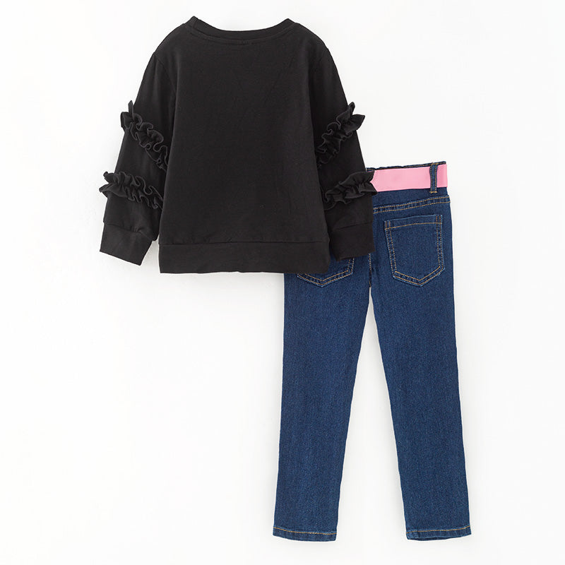 （In Stock）Girls Halloween Ghost Print Ripped Jeans Set
