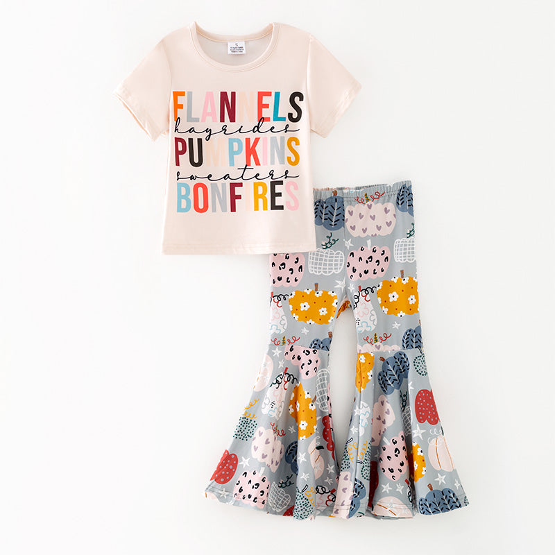 （In Stock）Girls Fall&Winter Pumpkin Print Outfit Set