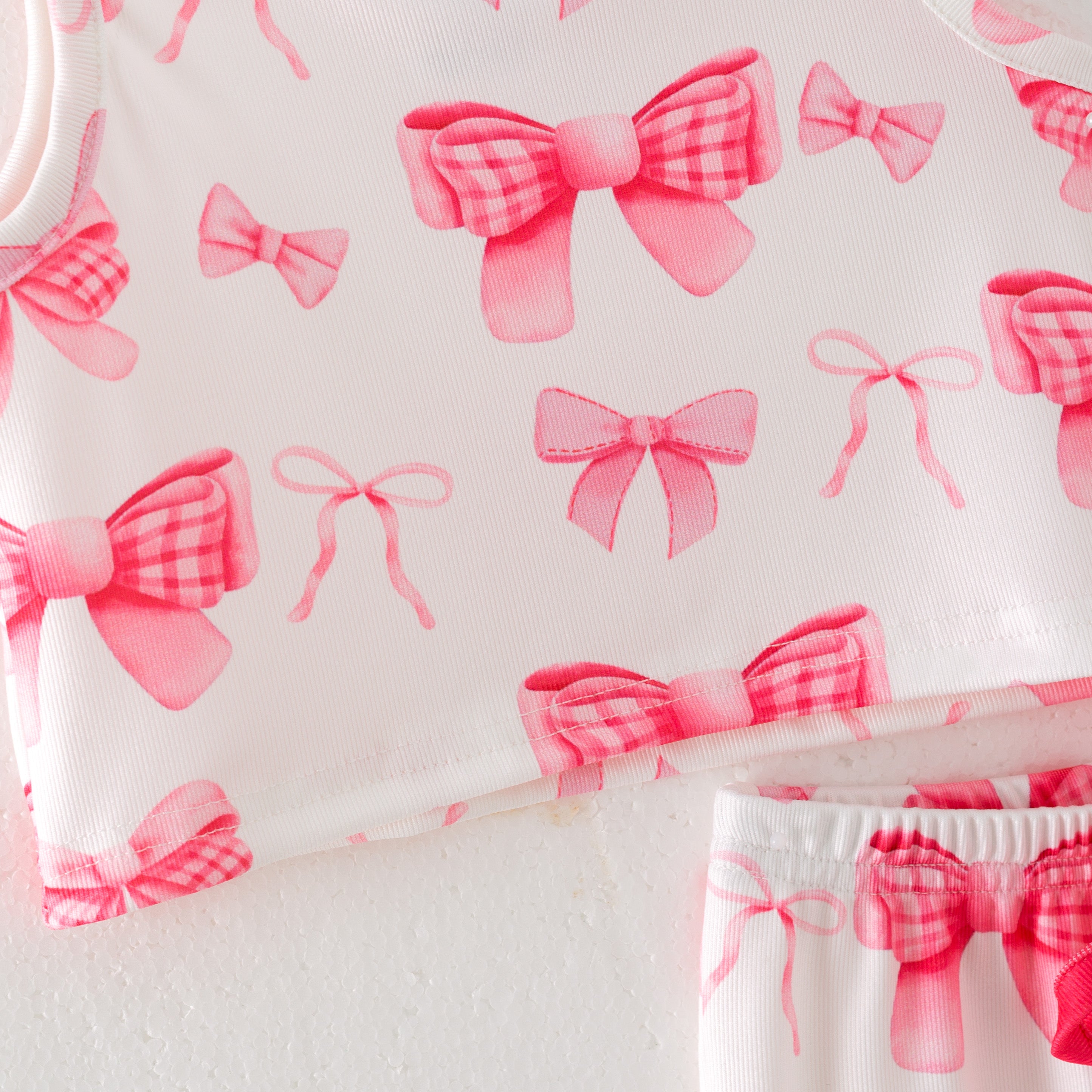 （Pre Order）Girls Spring and Summer Bow＆Puppy Print Twill Shorts Set