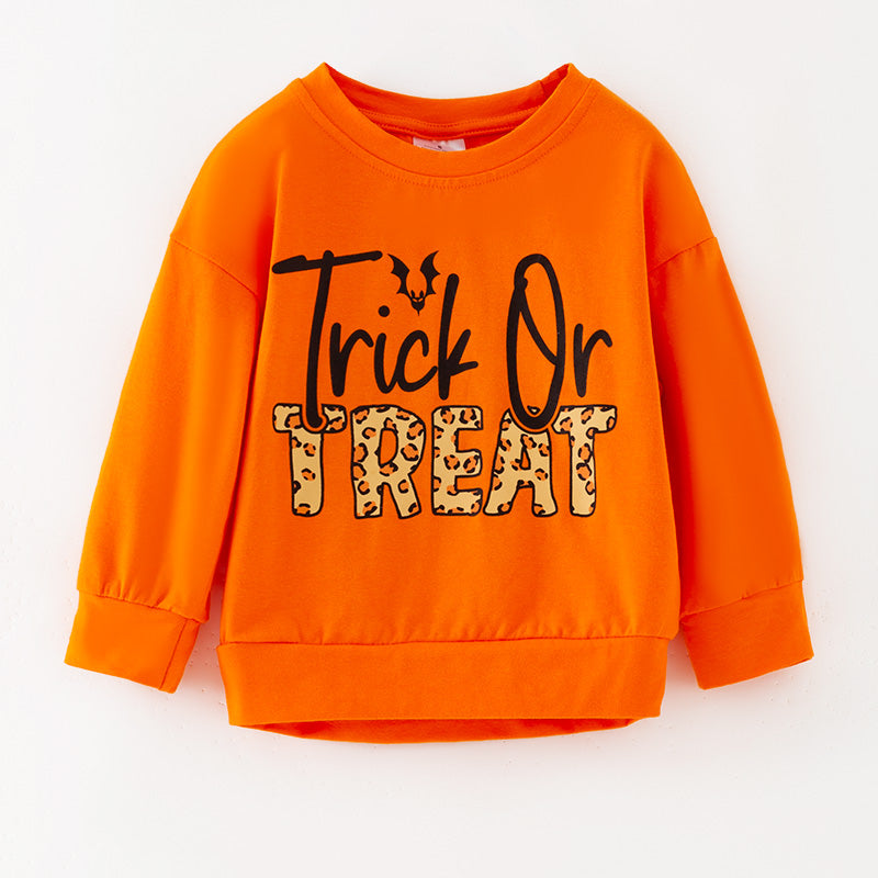 （In Stock）Girls Halloween Trick or Treat Print Cotton Top