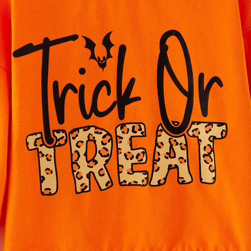 （In Stock）Girls Halloween Trick or Treat Print Cotton Top