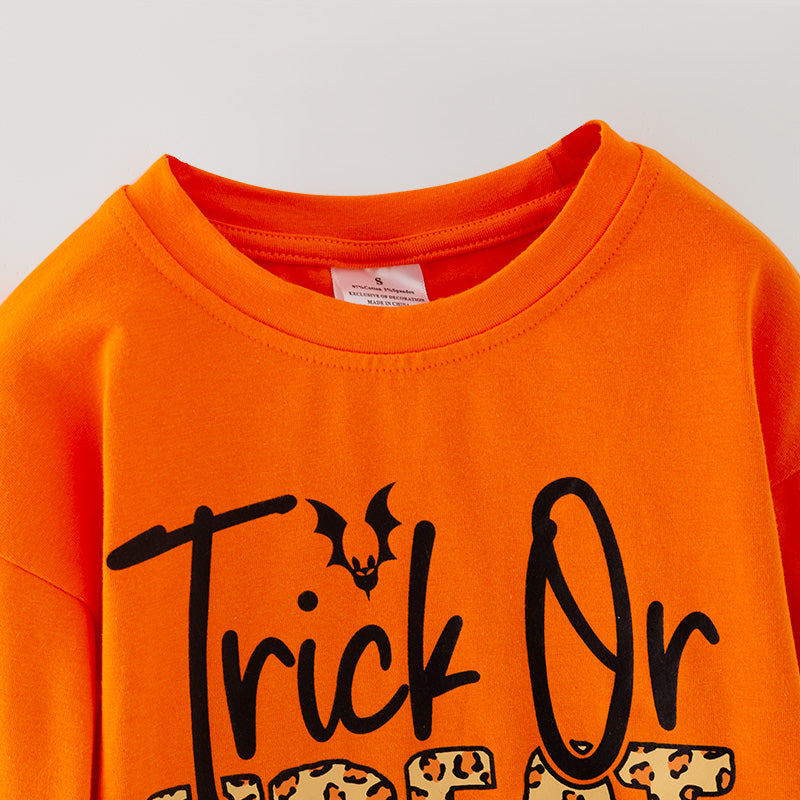（In Stock）Girls Halloween Trick or Treat Print Cotton Top