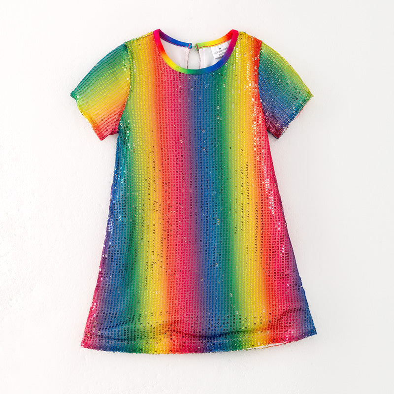 （In Stock）Girls Spring and Summer Rainbow Sequin Dress