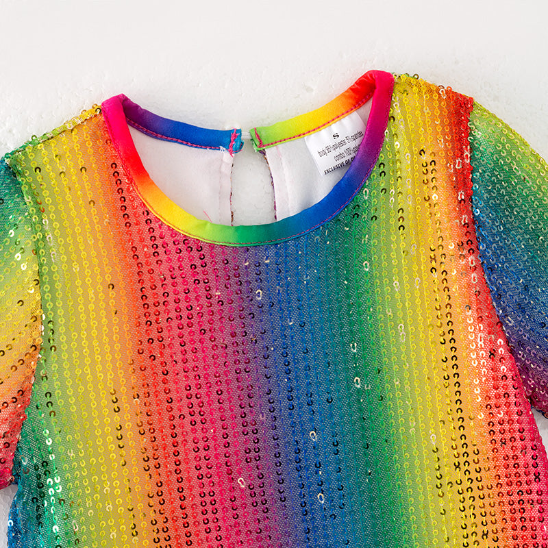 （In Stock）Girls Spring and Summer Rainbow Sequin Dress