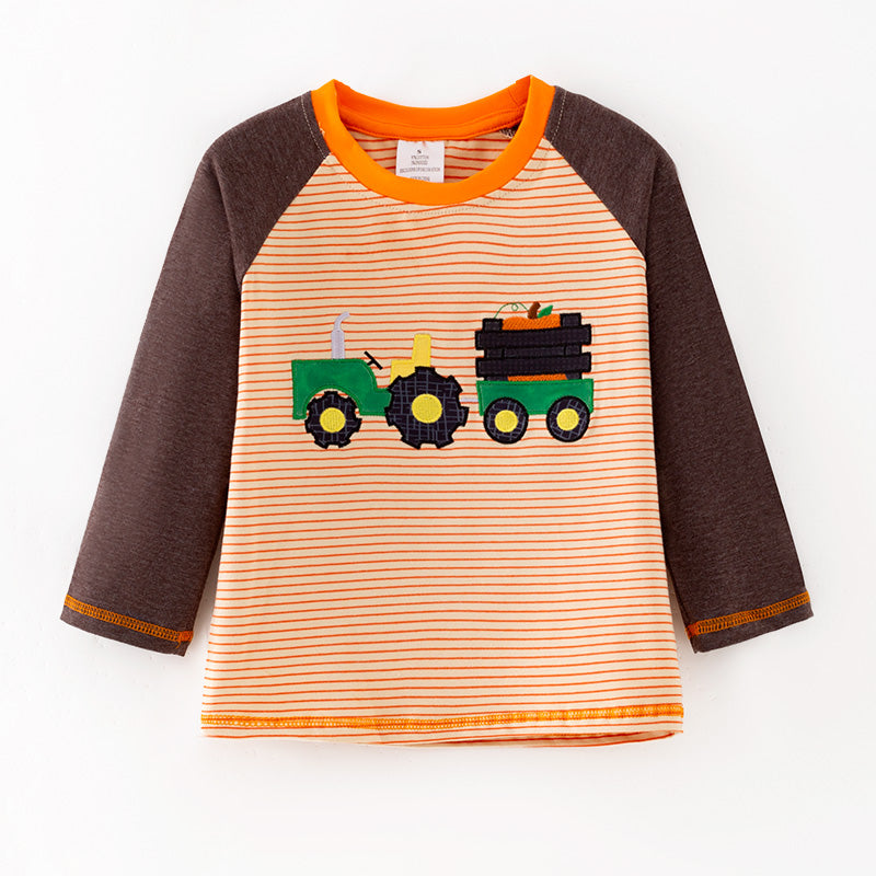 （In Stock）Boys Halloween Pumpkin Applique Cotton Top