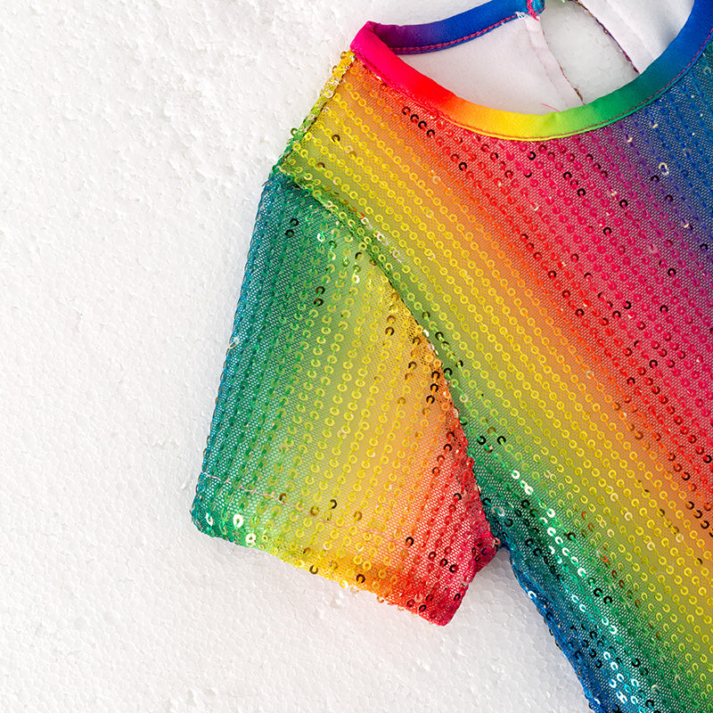 （In Stock）Girls Spring and Summer Rainbow Sequin Dress