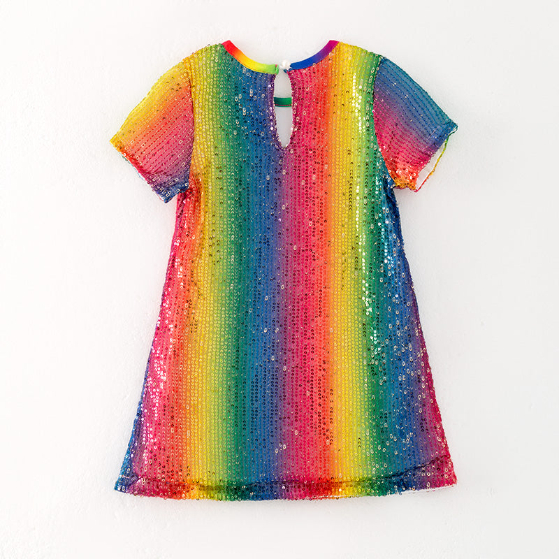 （In Stock）Girls Spring and Summer Rainbow Sequin Dress