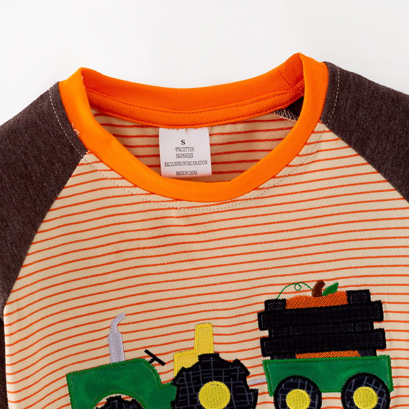 （In Stock）Boys Halloween Pumpkin Applique Cotton Top