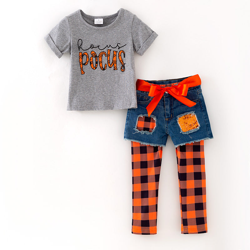 （In Stock）Girls Halloween Hocus Pocus Print Outfit Set