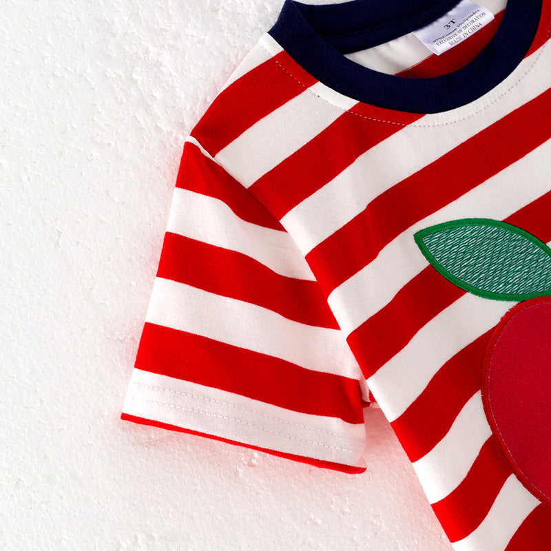（In Stock）Boys Summer Back To School Apple Applique Cotton Top
