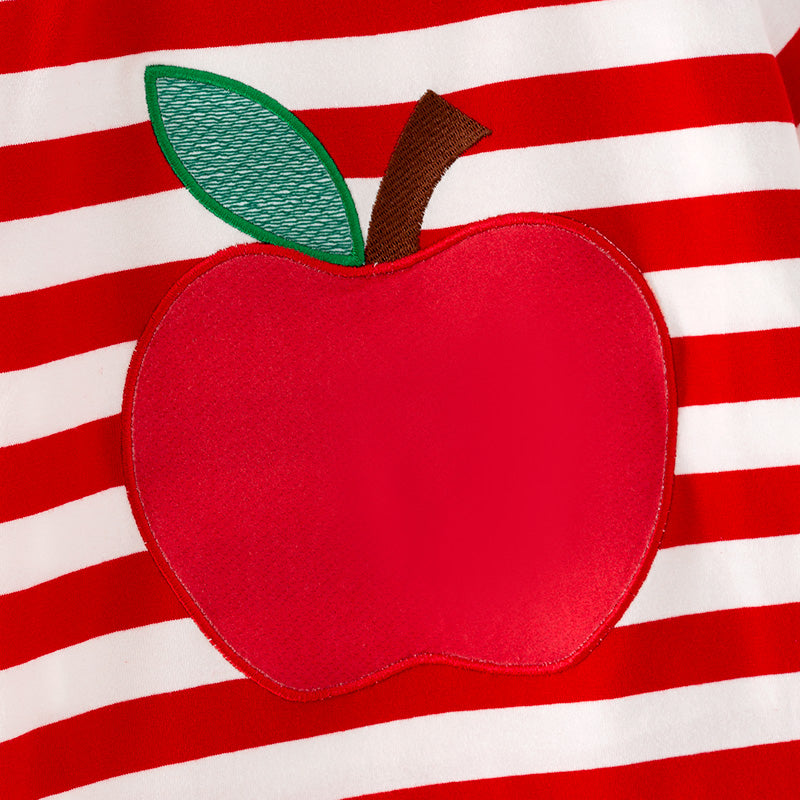 （In Stock）Boys Summer Back To School Apple Applique Cotton Top