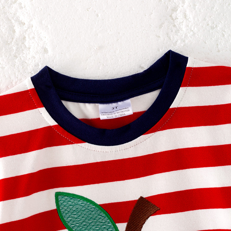 （In Stock）Boys Summer Back To School Apple Applique Cotton Top