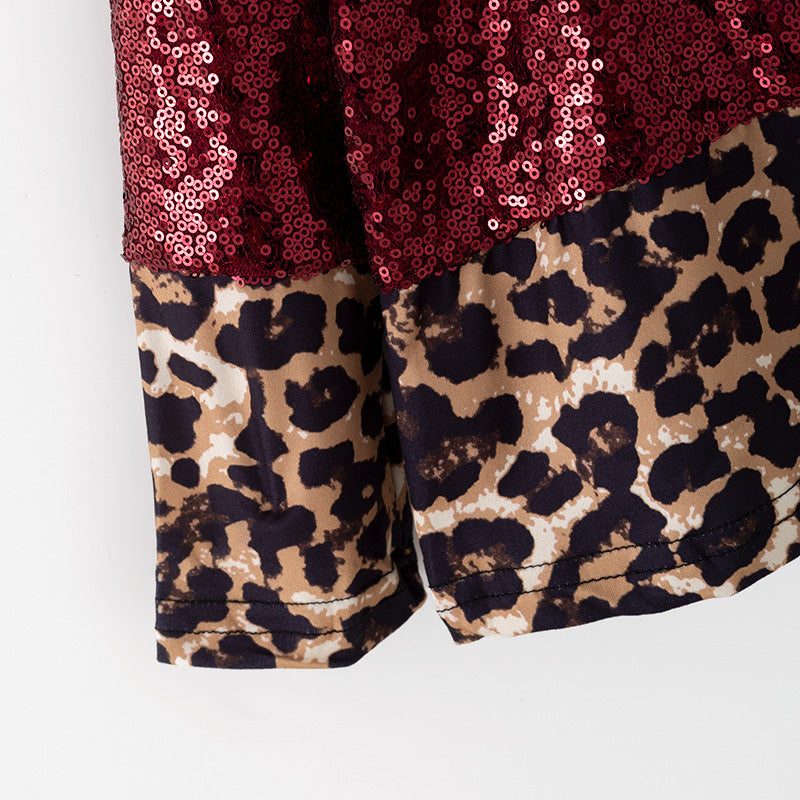 （In Stock）Mommy and Me Fall Leopard Print Sequin Long Sleeves Top