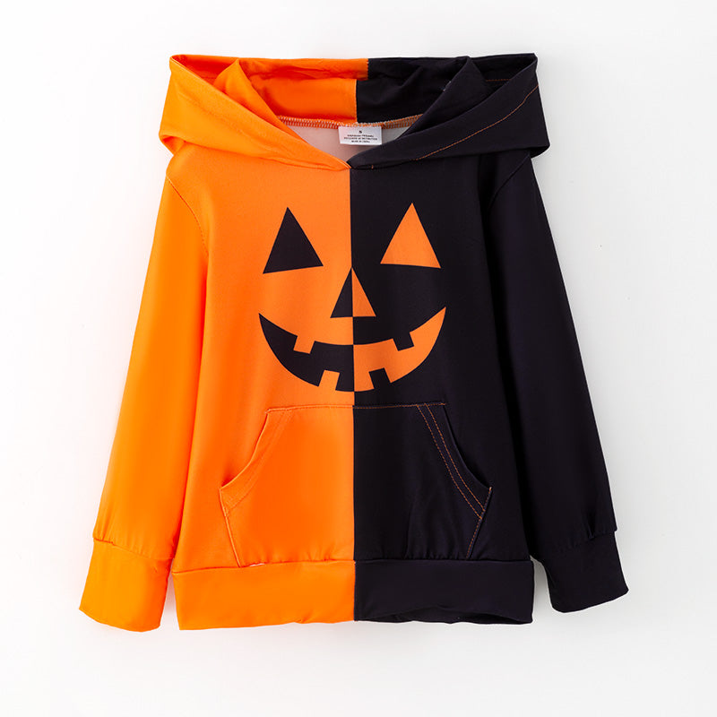 （In Stock）Girls Halloween Pumpkin Print Hoodie