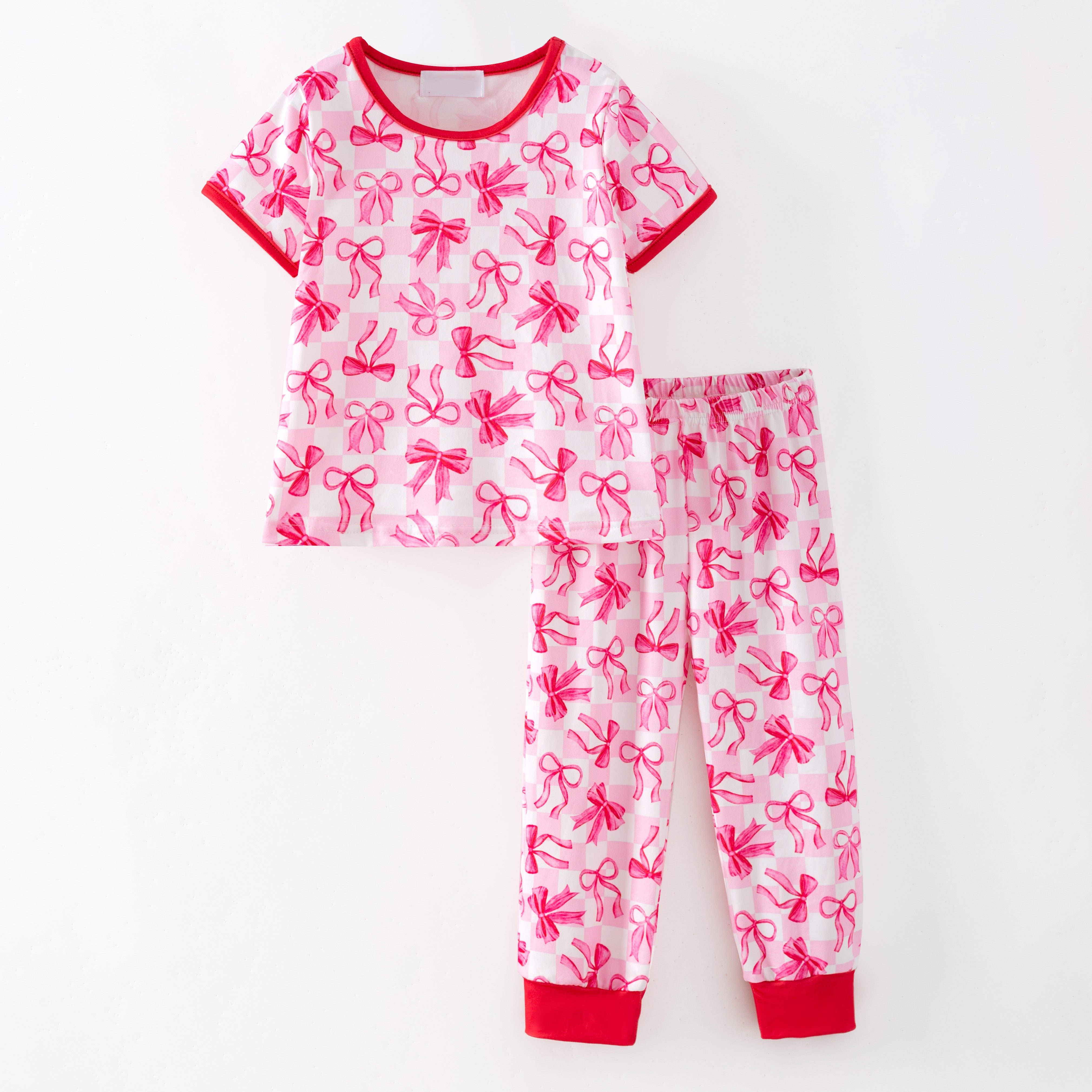 （Pre Order,Prepack Zone）Girls Spring&Summer Bow Print Pajamas（Mix Size）