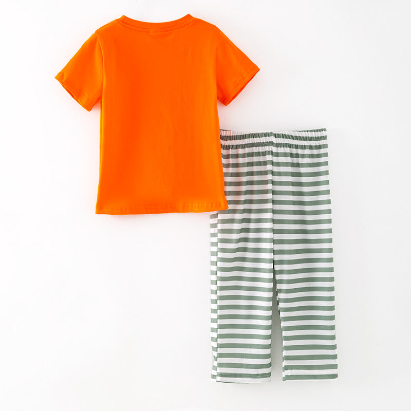 （In Stock）Boys Fall Pumpkin Embroidery Smocked Outfit Set