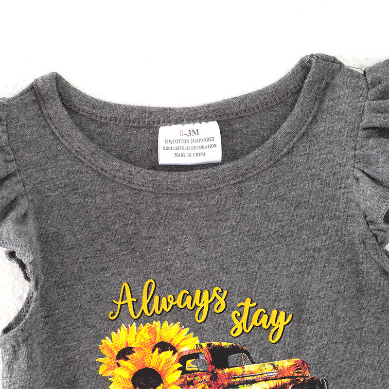 （In Stock）Toddler Girls Spring and Summer Sunflower Print Romper