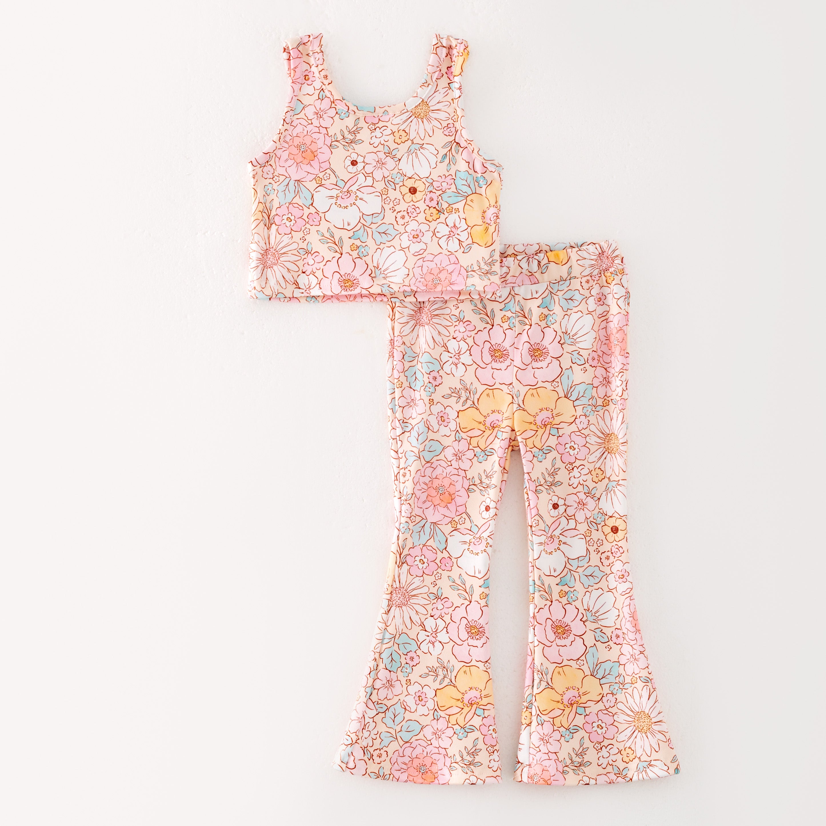 （Pre Order）Girls Spring and Summer Bow＆Floral Print Twill Outfit Set