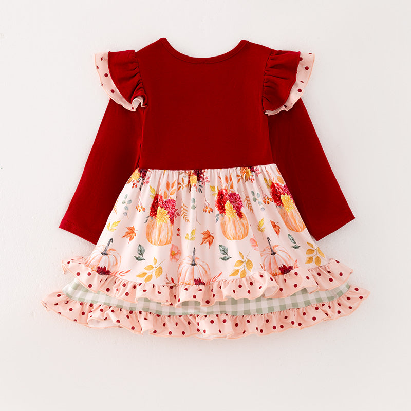 （In Stock G25-1-3）Girls Thanksgiving Print Dress