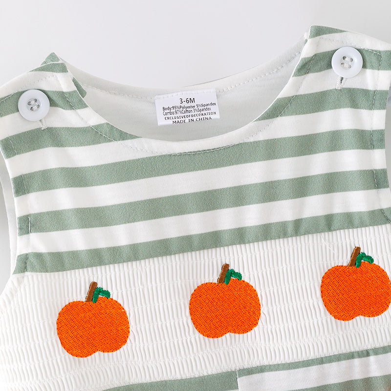 （In Stock）Toddler Boys Fall Pumpkin Embroidery Smocked Romper