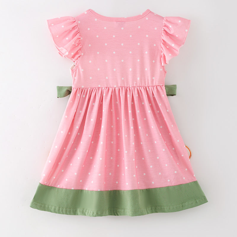 （In Stock）Girls Fall Pumpkin Embroidery Smocked Dress