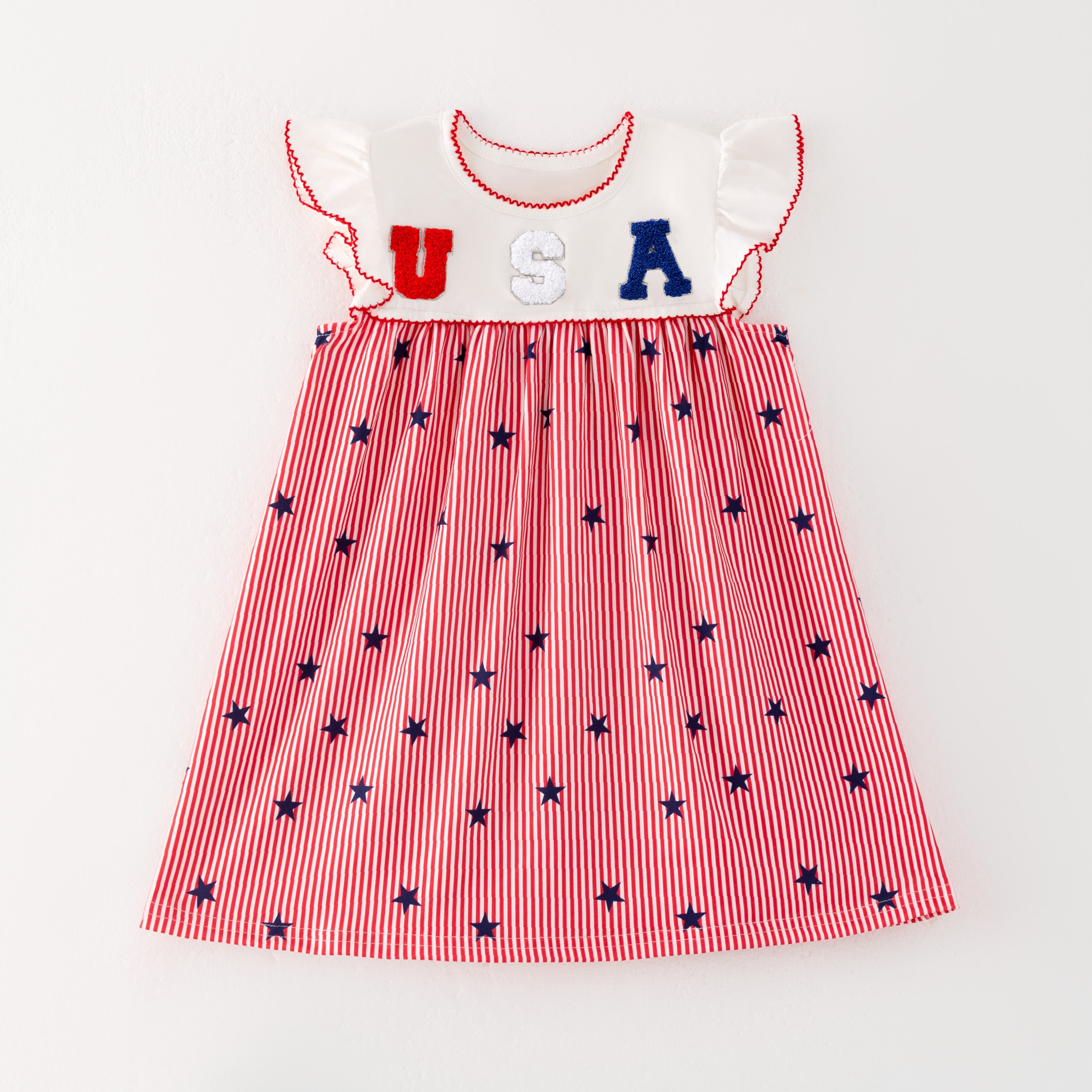 （In Stock）Girls Patriotic Chenille Patches Dress