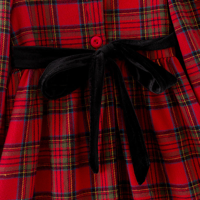 （In Stock）Girls Christmas Red Plaid Cotton Smocked Dress