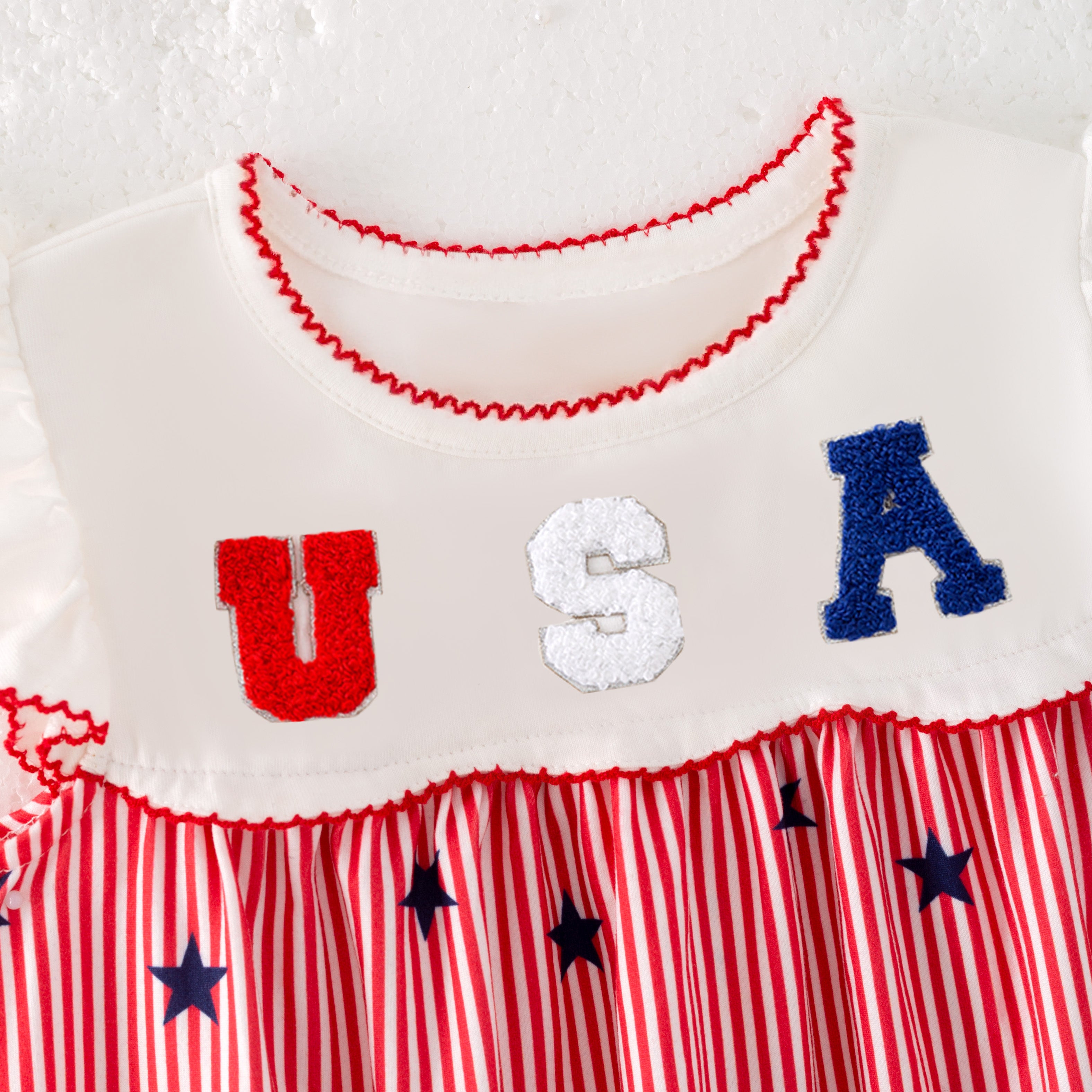 （In Stock）Toddler Girls Patriotic Chenille Patches Romper