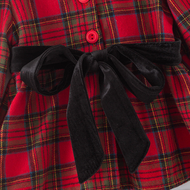 （In Stock）Toddler Girls Christmas Red Plaid Cotton Smocked Bloomer Set