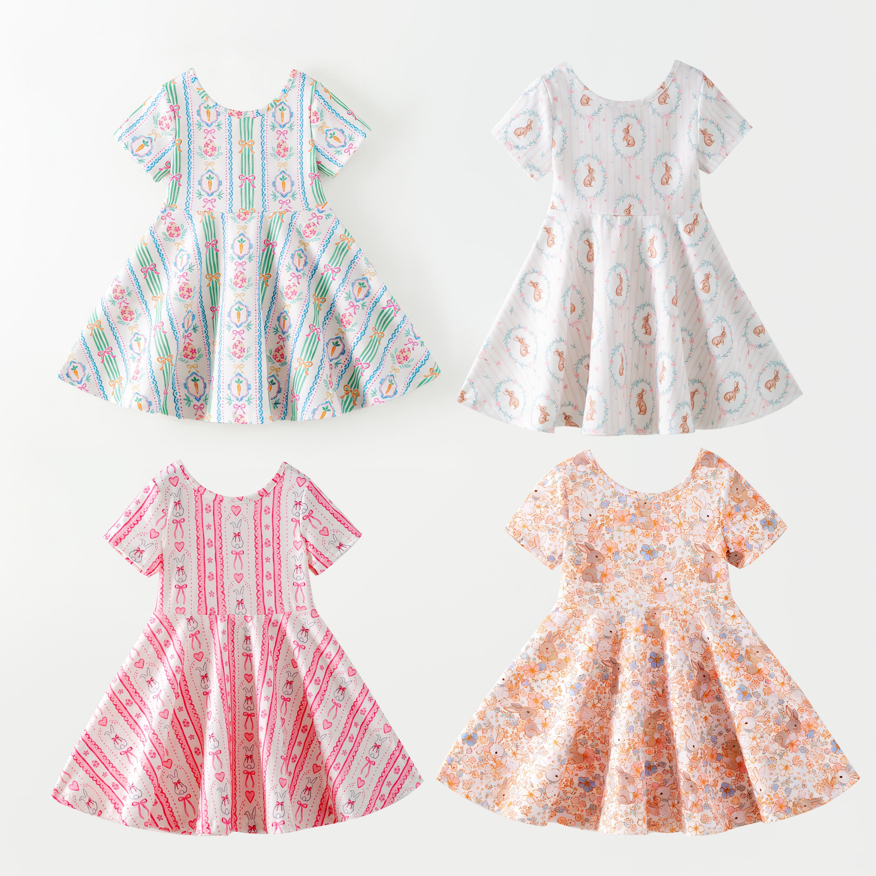 （Pre Order,Prepack Zone）Girls Easter Bunny Print Dress（Mix Size）