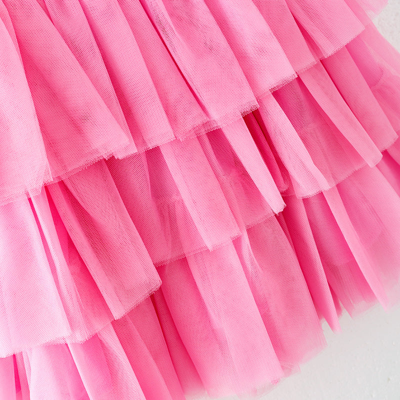 （In Stock）Girls Spring and Summer Pink Sequin Tulle Dress