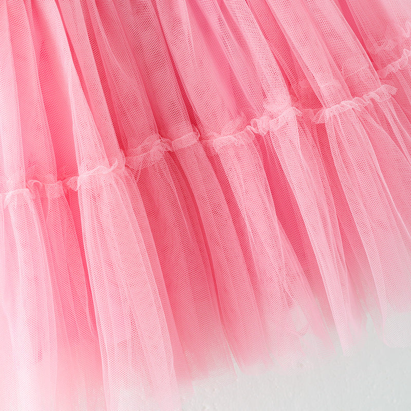 （In Stock）Girls Spring and Summer Pink Sequin Tulle Dress