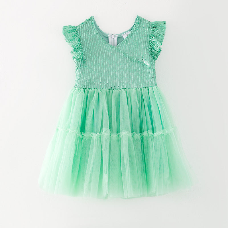（In Stock）Girls Spring and Summer Mint Sequin Tulle Dress